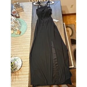 NWT R &‎ M Richards Black Maxi Dress Strappy Back Slit Formal Gown 7/8